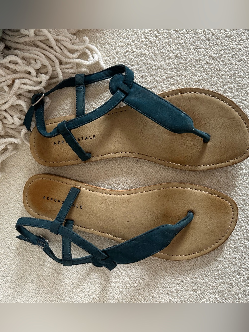 Aeropostale Blue Teal T-Strap Sandals
